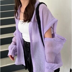 Lilac Purple Pink Open Sleeve Button Down Shirt from Japan